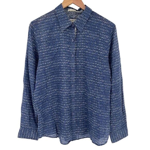 Orvis Tops - Orvis 100% Cotton Wrinkle Resistant Long Sleeve Button Up Shirt Women‎ 14 Blue
